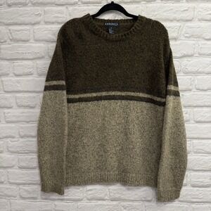 Concrete Mix Mens Chunky Knit Wool Blend Sweater Sz Medium Tan Striped Cabincore